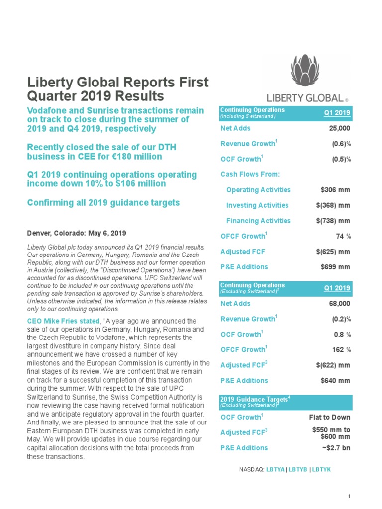 Liberty Global Q1 2019 Press Release. | PDF | Debt | Accounting