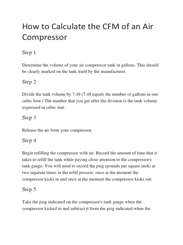 Air Compressor CFM Calculation Guide | PDF