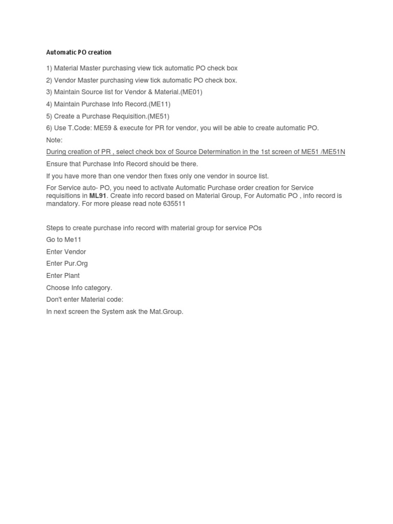 Automatic Purchase Order Setup Guide | PDF