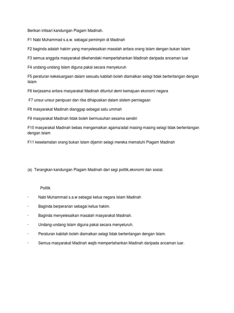 Berikan Intisari Kandungan Piagam Madinah Pdf