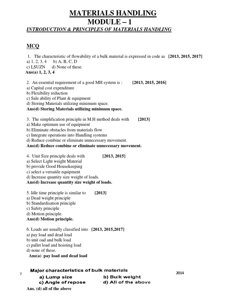 Principles of Materials Handling Quiz | PDF | Supply Chain Management ...