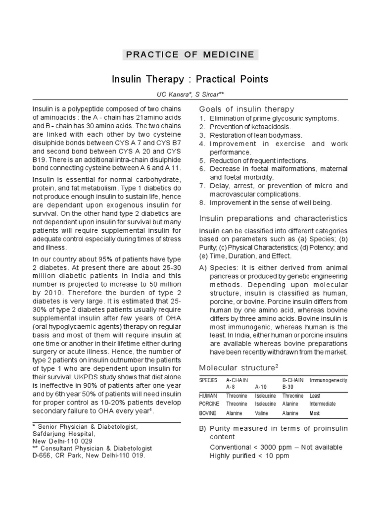 Insulin Therapy Practical Points Practice Of Medicine Pdf Insulin