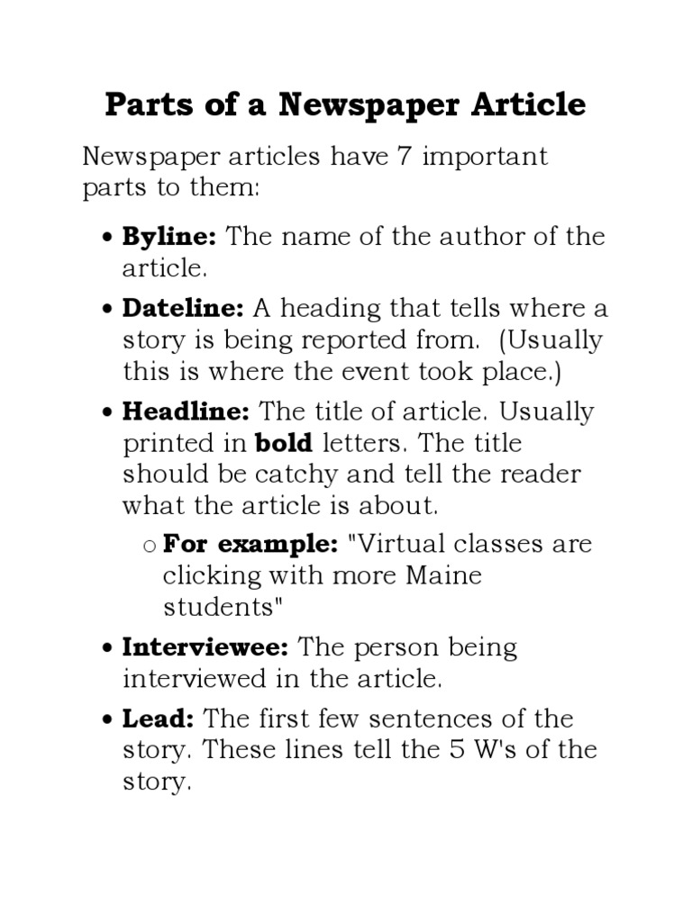Key Parts of a Newspaper Article | PDF | Career & Growth | Language ...