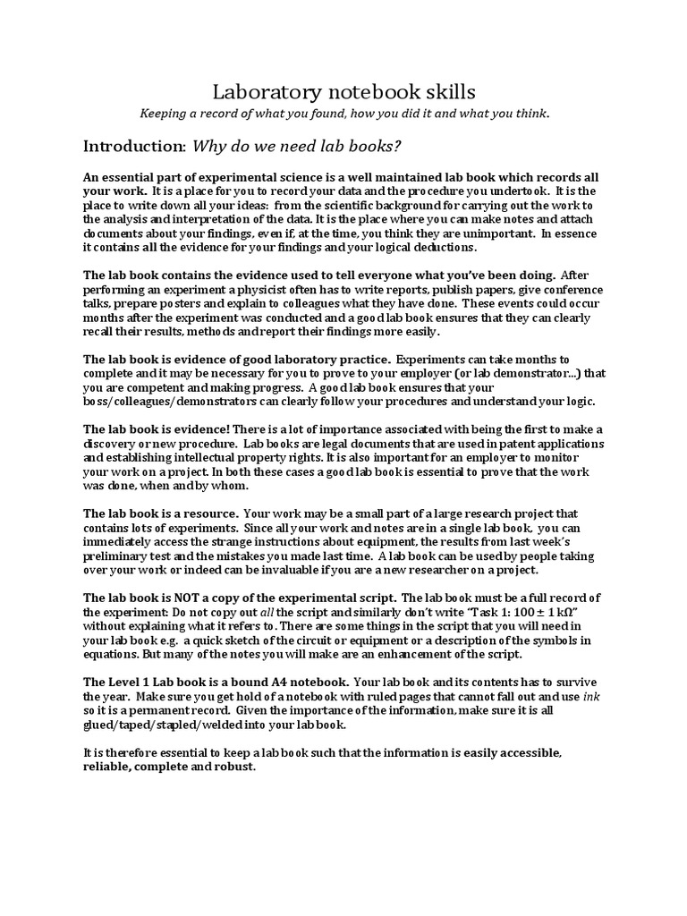 Laboratory Notebook Skills: Introduction: Why Do We Need Lab Books ...