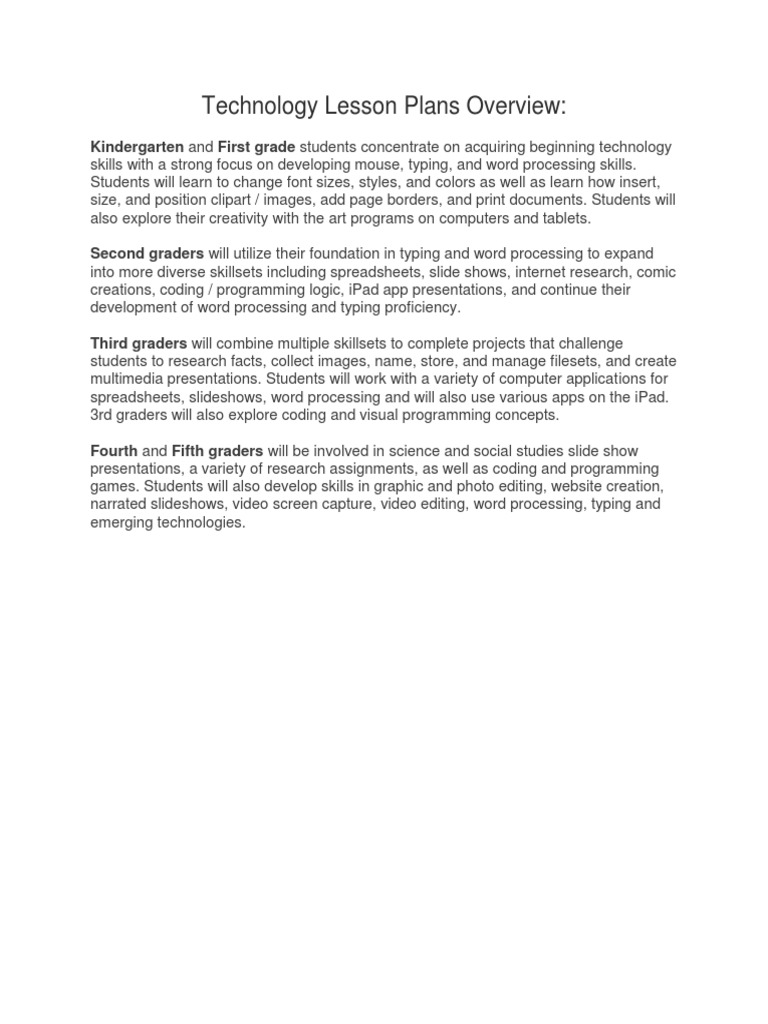Technology Lesson Plans Overview | PDF | Art