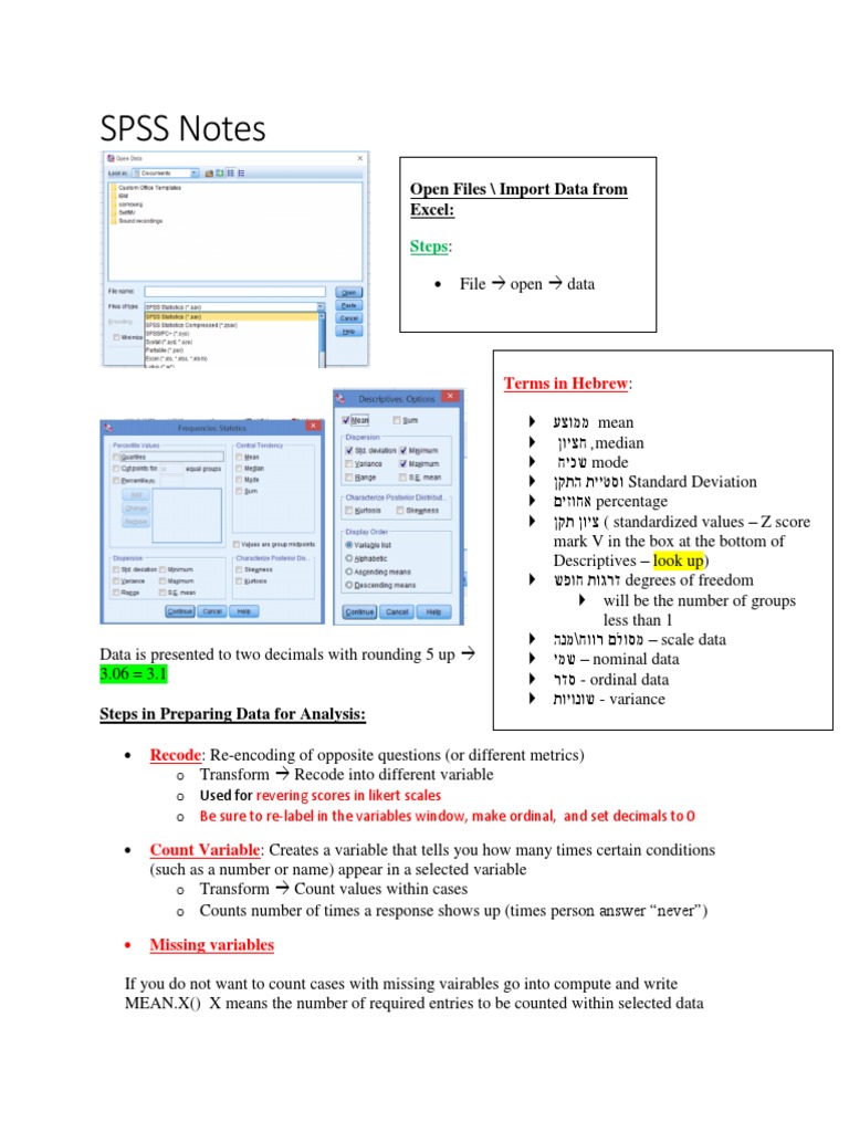 SPSS Notes: Open Files / Import Data From Excel | PDF | Student's T ...