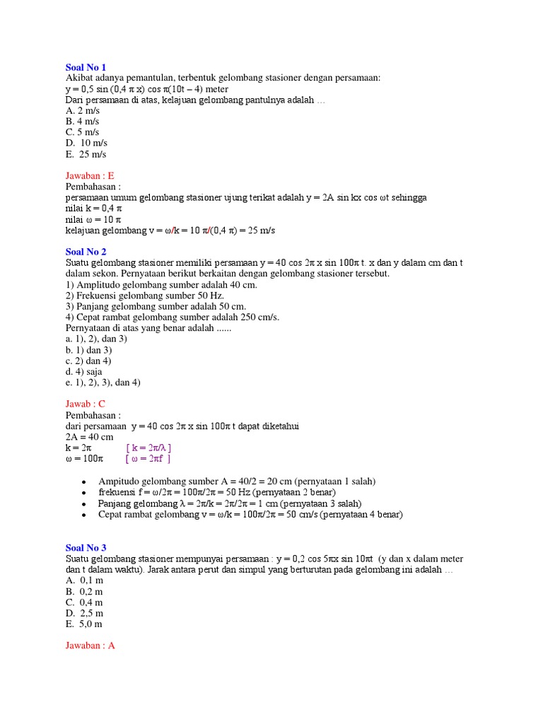 Contoh Soal Gelombang Stasioner Ujung Bebas Dan