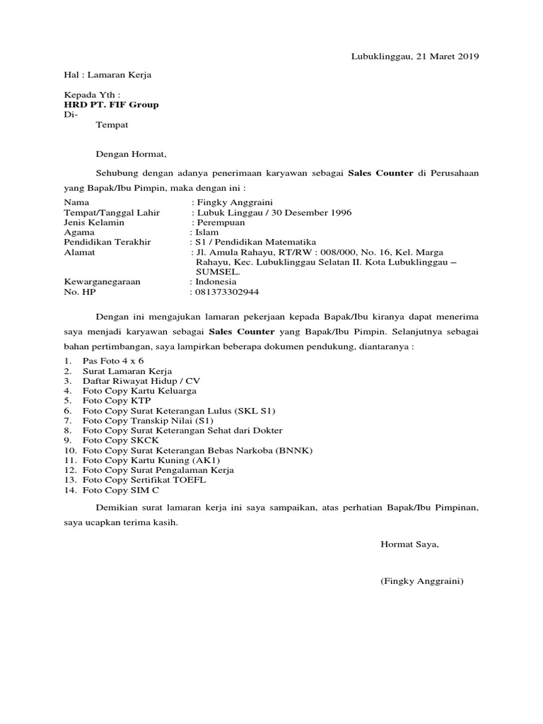 Surat Lamaran Fif