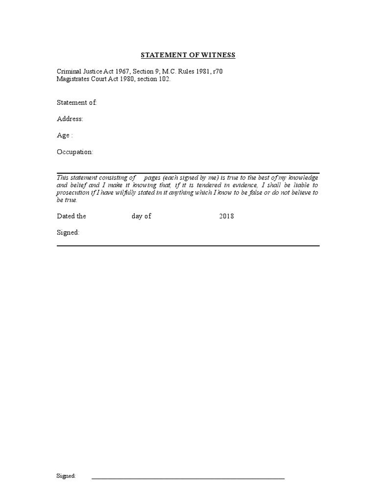 Section 9 Witness Statement Template | PDF | Social Science