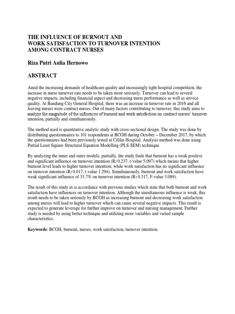 Burnout and Job Satisfaction Impact on Nurse Turnover | PDF