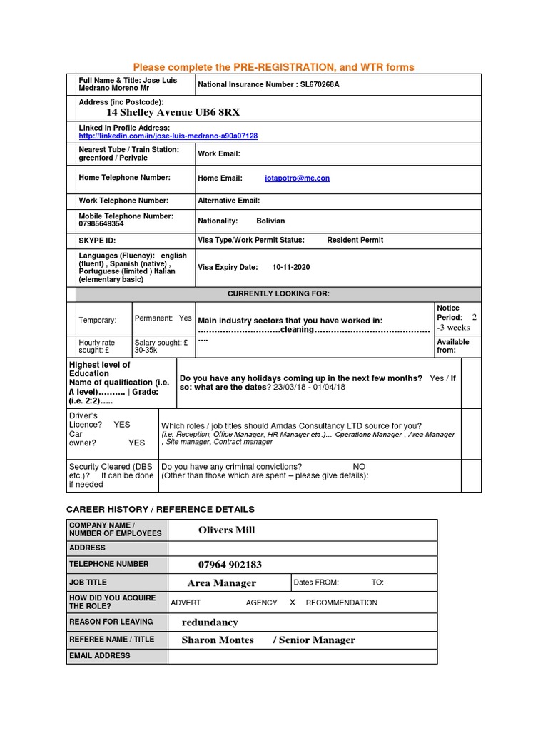 Pre-Registration & WTR Form Guide | PDF | Working Time | Employment