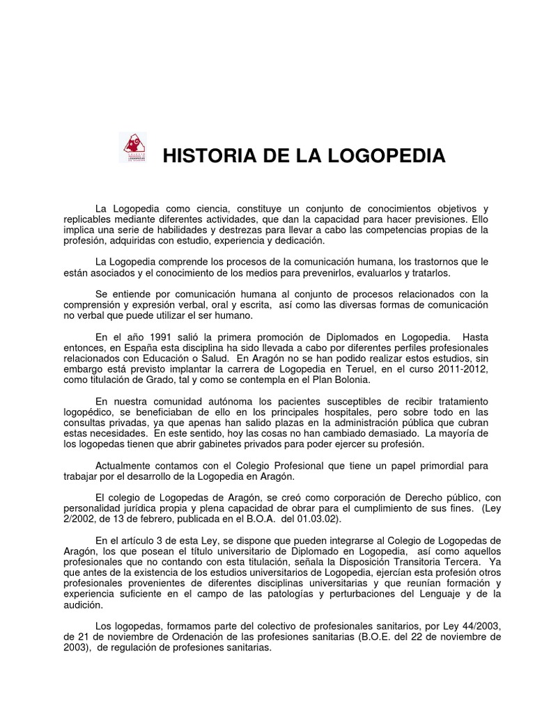 Historia de La Logopedia | PDF | Patología del habla y Lenguaje | Sicología