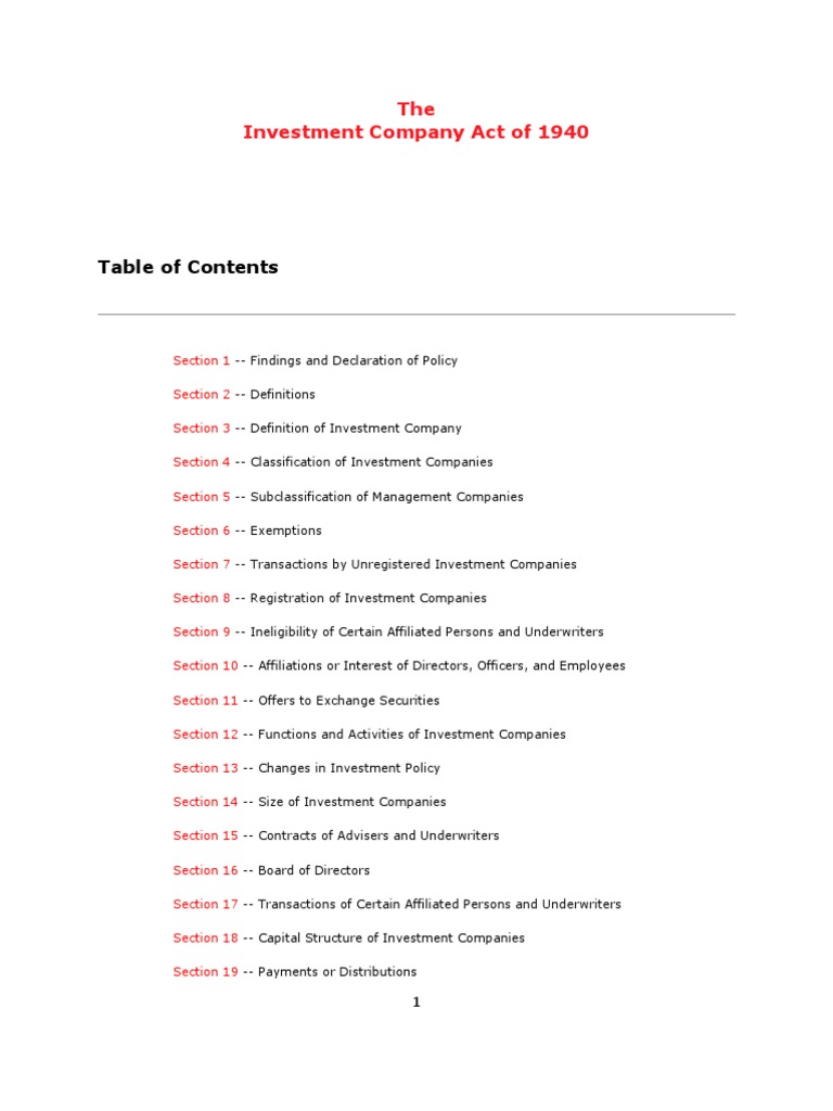 Investment Company Act of 1940 Securities (Finance) Underwriting
