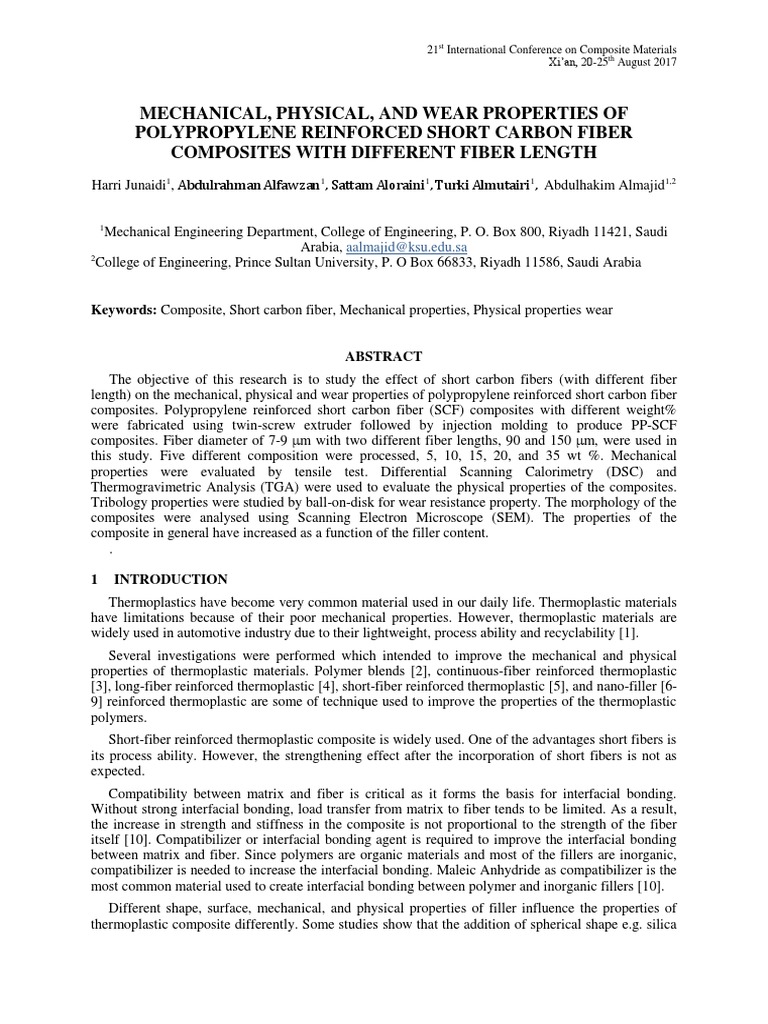 Properties of Polypropylene Carbon Fiber Composites | PDF | Young's ...