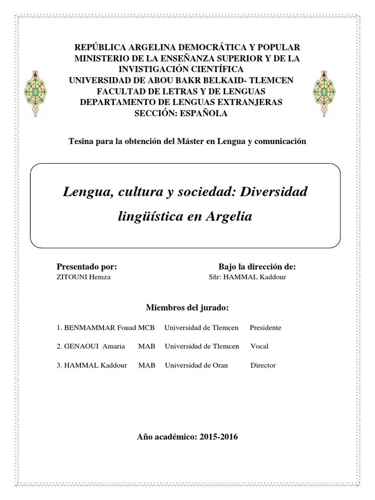 Que Idioma Se Habla En Argelia Leng Cult y Soc Argelia | PDF | Globalización | La teoría de la alienación  de Marx