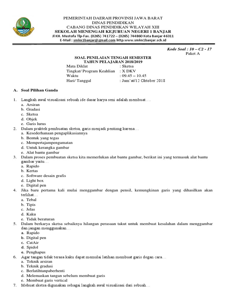 Soal Mapel Sketsa Kelas X Dkv