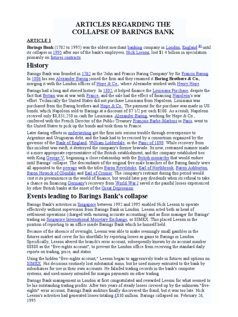 Barings Bank PDF Financial Services Money