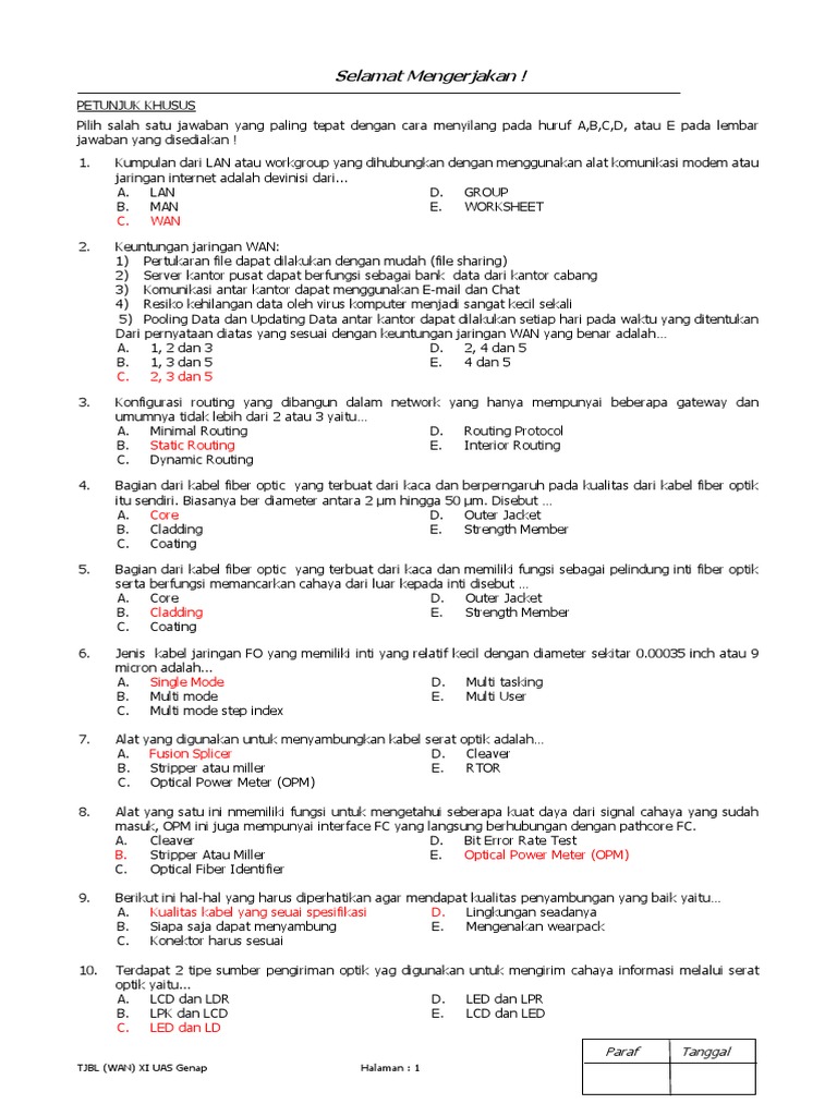 Soal Teknologi Wan Kelas 11 Tkj