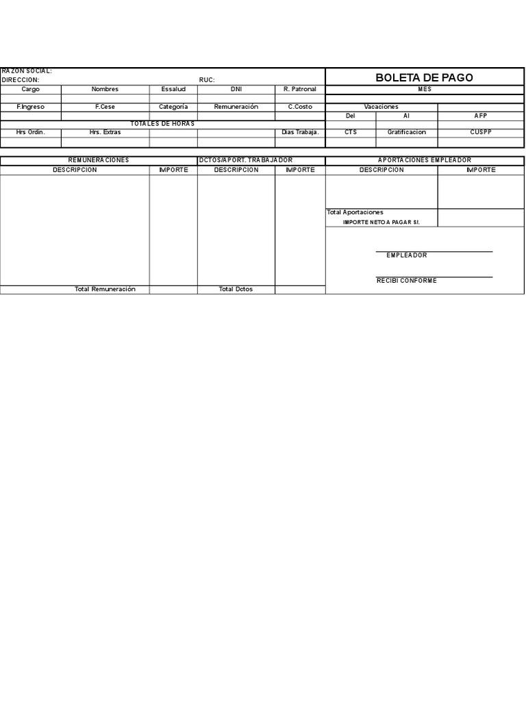Modelos Boleta de Pago PDF Sueldos y salarios Compensación laboral