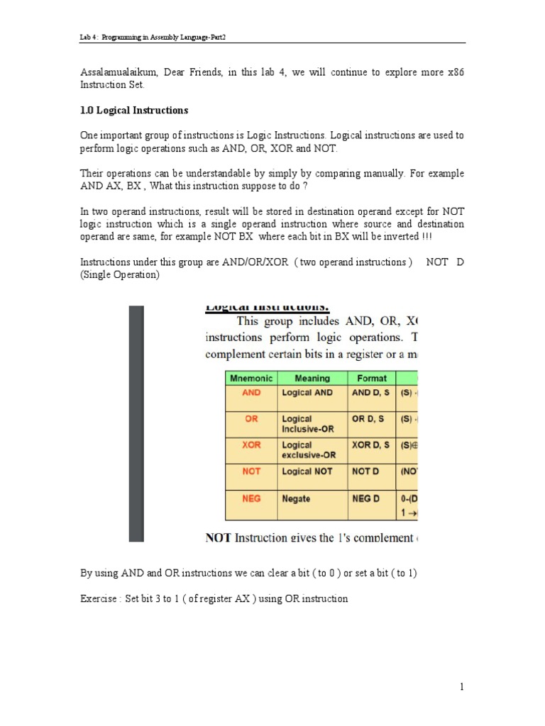 Lab 4: Programming in Assembly Language-Part2 | PDF | Assembly Language ...