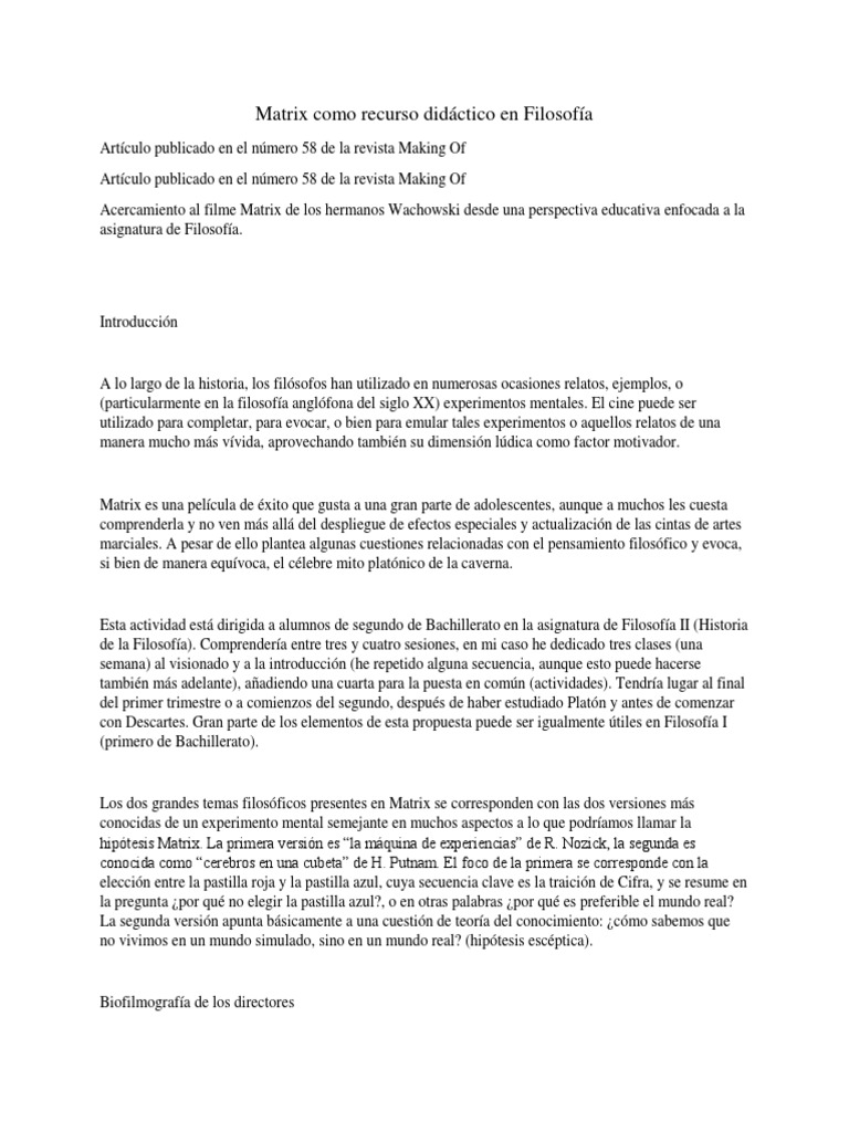 Matrix y Filosofía: Realidad y Conocimiento | PDF | Mente | Metafísica