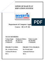 Synopsis of Railway Reservation System: Department of Computer Applications Course - BCA IV (B)