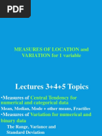 Measures of Location and VARIATION For 1 Variable