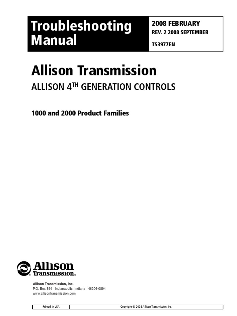 Allison Transmission: Troubleshooting Manual | Manual Transmission