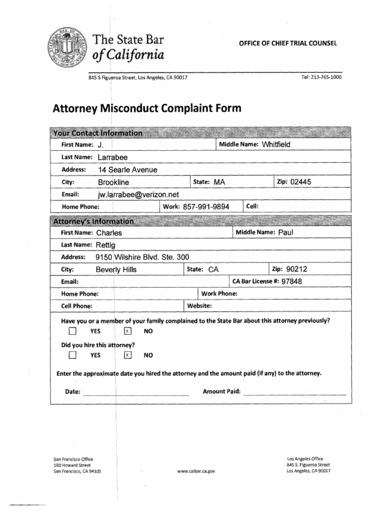 California Bar Complaint Against Charles Rettig PDF State Bar Of