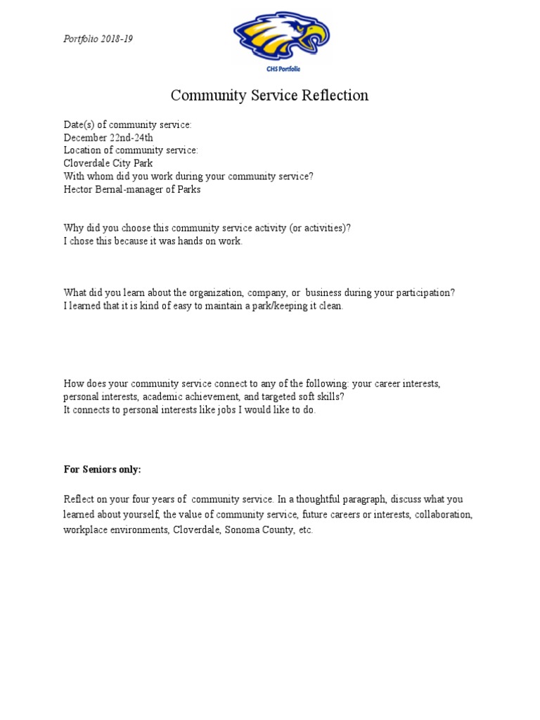 Community Service Reflection | PDF