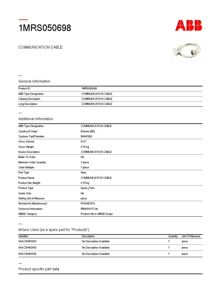 ABB Communication Cable Overview | PDF | Electricity | Electrical ...