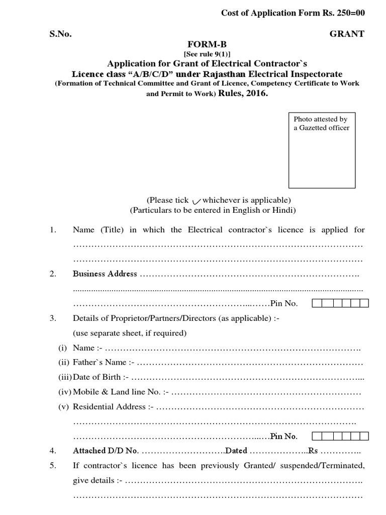 Electrical Contractor Licence Grant Application Form License Electricity
