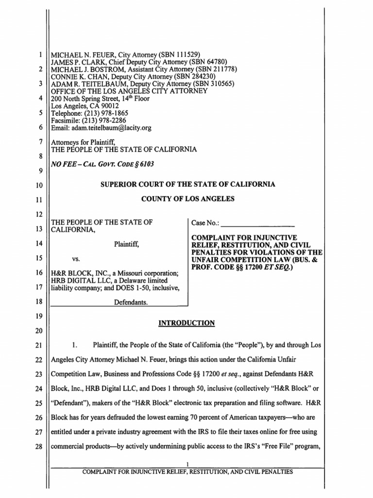 H&R Block Lawsuit PDF Search Engine Optimization Internal Revenue