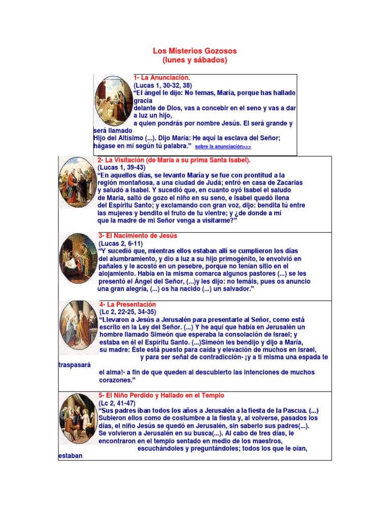 Los Misterios Del Santo Rosario | Descargar gratis PDF | María, madre ...