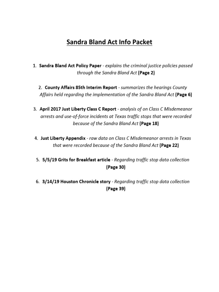 Sandra Bland Act Info Packet Racial Profiling Traffic Stop