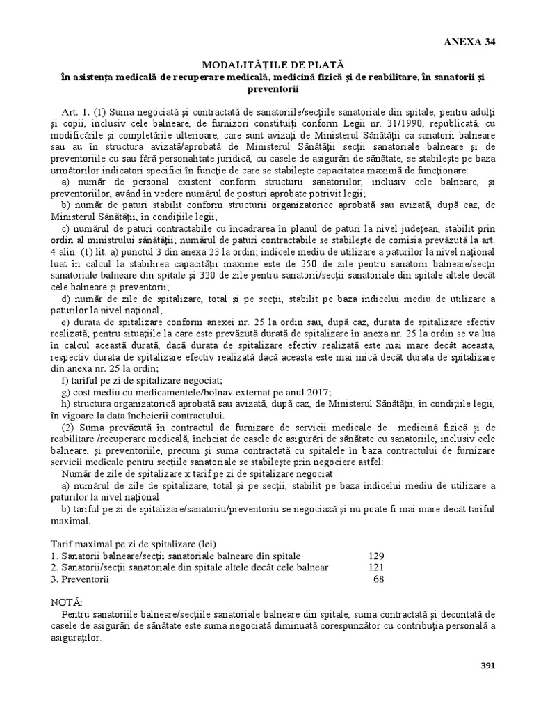 Anexa 34 Modalităţile De Plată In Asistenţa Medicală De Recuperare