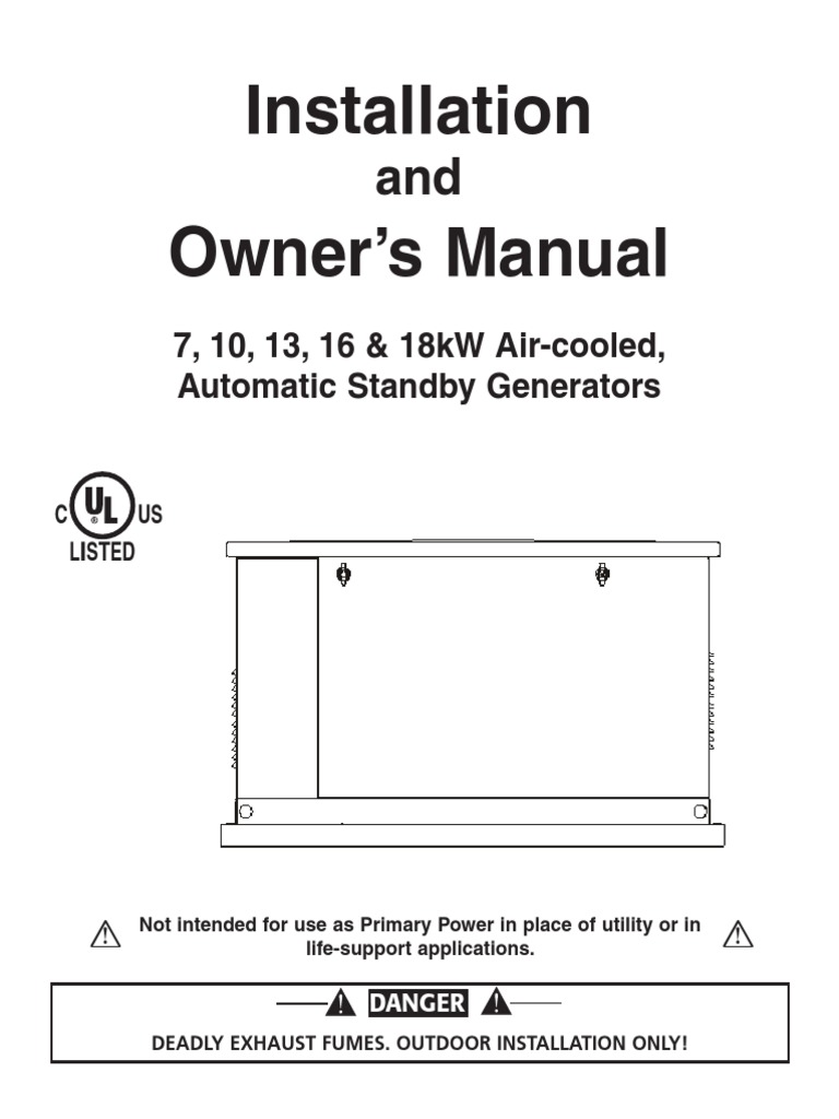 Installation Owner’s Manual 7, 10, 13, 16 & 18kW Aircooled, Automatic