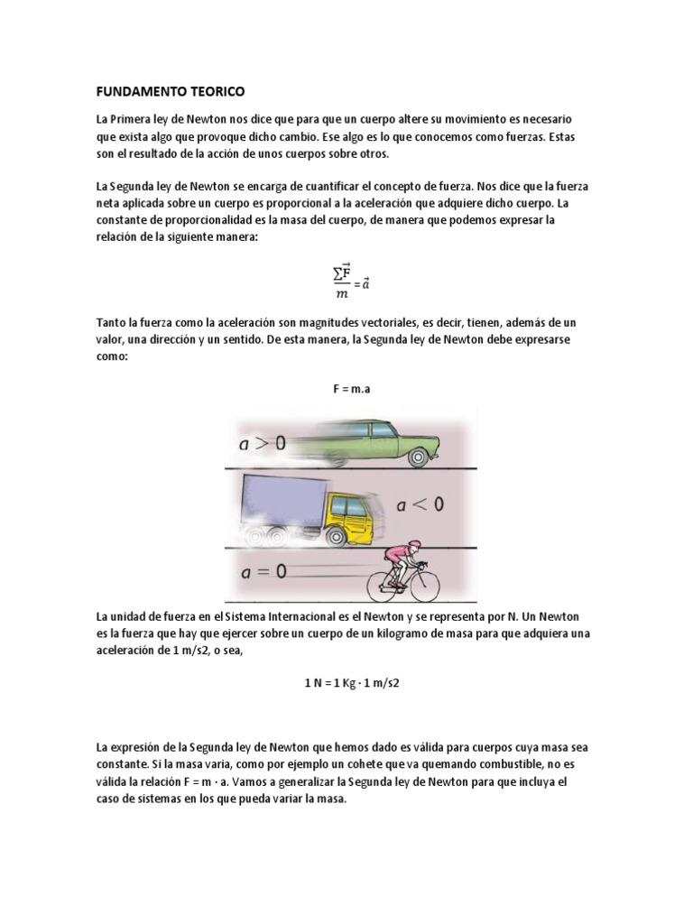 FUNDAMENTO TEORICO de La Primera Ley de Newton | PDF | Impulso | Masa