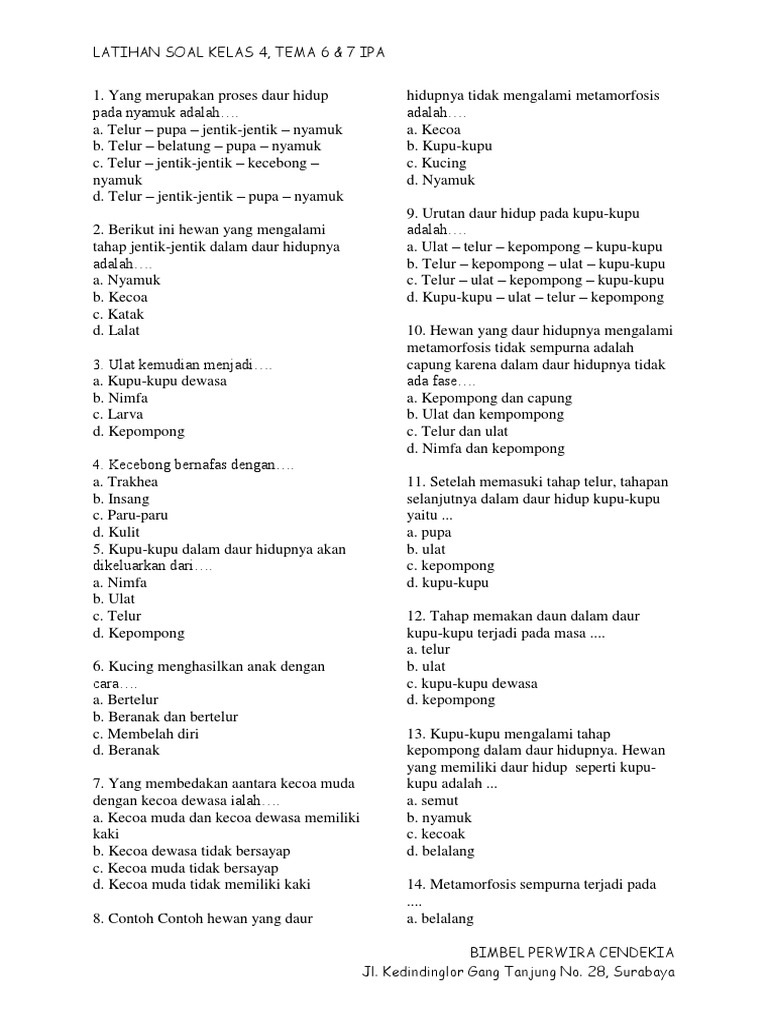 Latihan Soal Kelas 4 Tema 6 7 Ipa