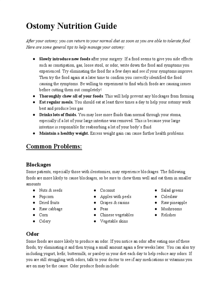 Ostomy Nutrition Guide PDF Drink Foods
