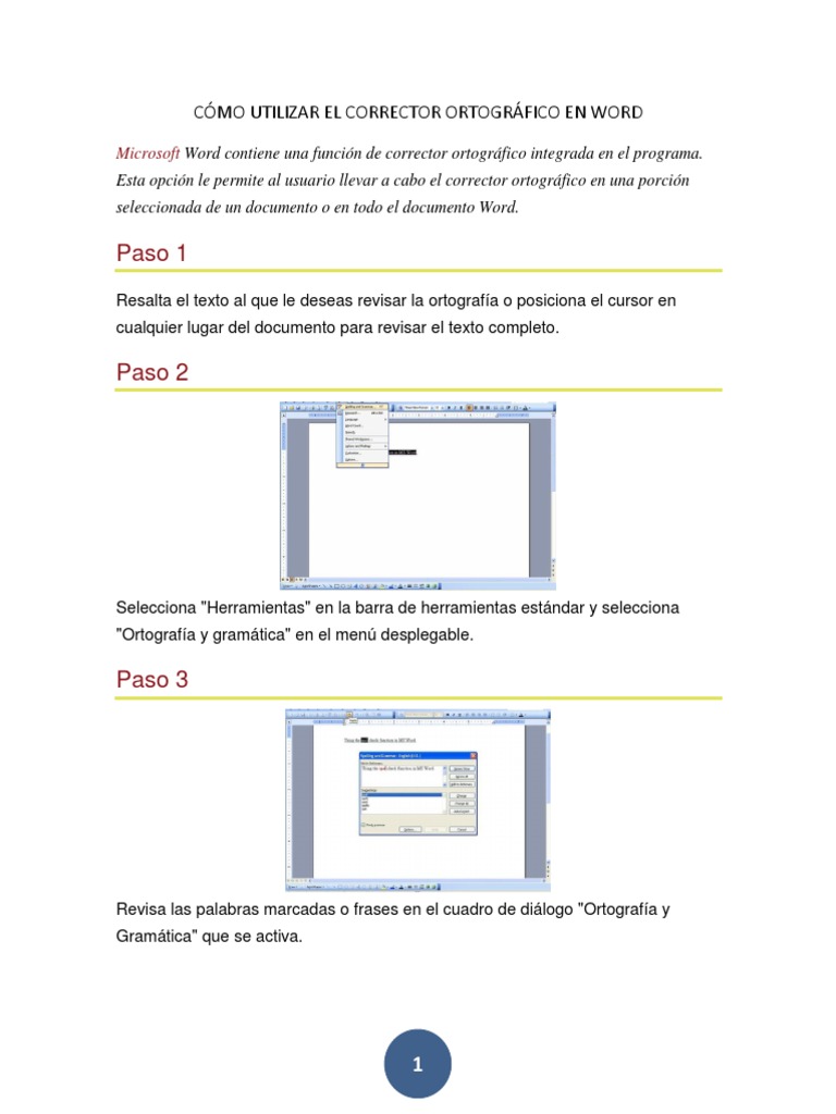 CÓMO UTILIZAR EL CORRECTOR ORTOGRÁFICO EN WORD.docx | Impresora ...