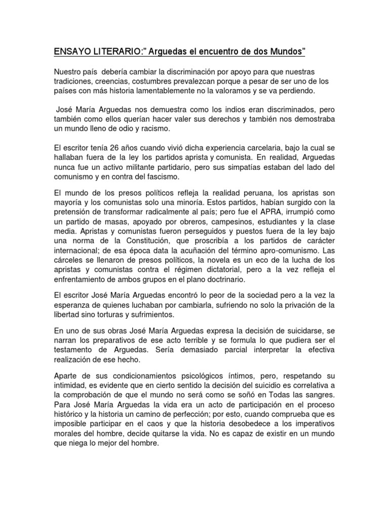 ENSAYO LITERARIO” Arguedas el encuentro de dos Mundos” Comunismo