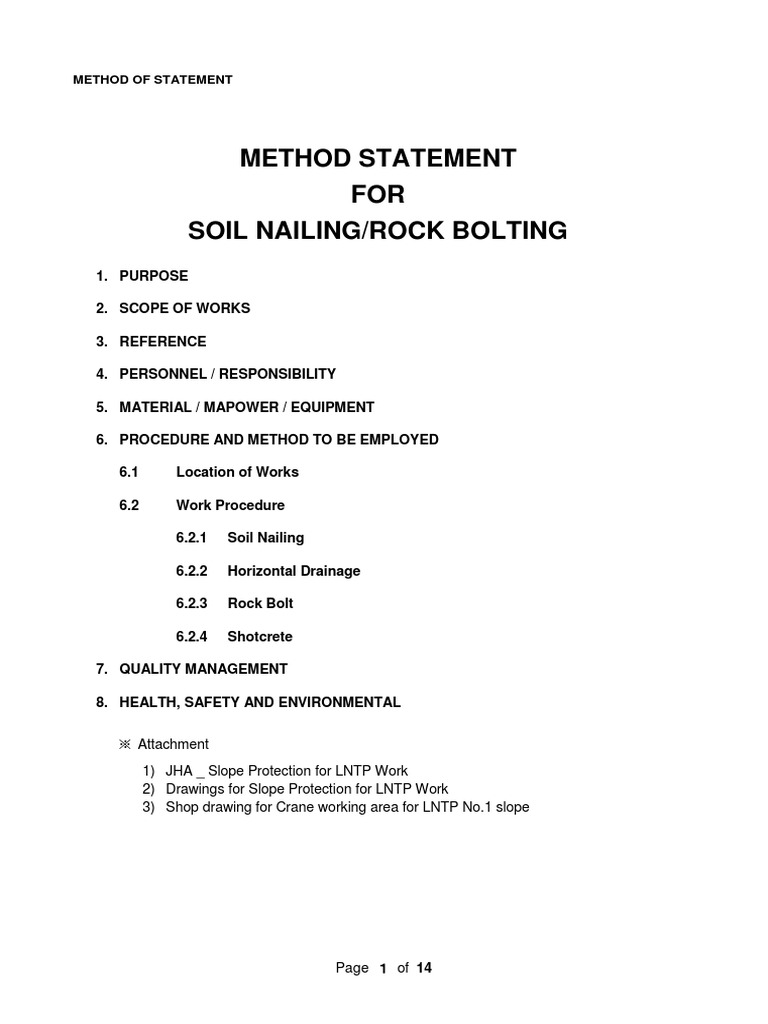 Slope Protection Method Statement | PDF | Concrete | Engineering