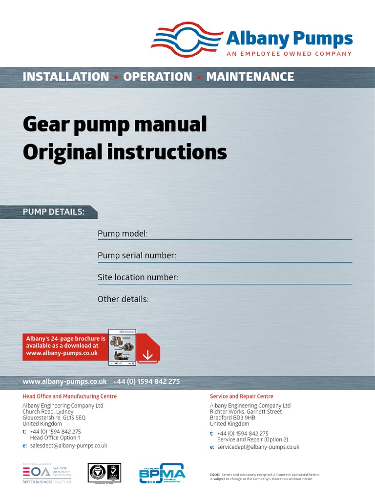 Albany Gear Pump Installation Guide | PDF | Pump | Valve