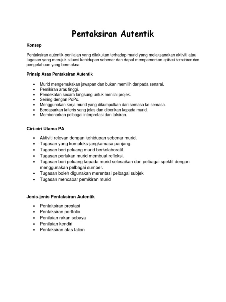Pentaksiran Autentik Pdf