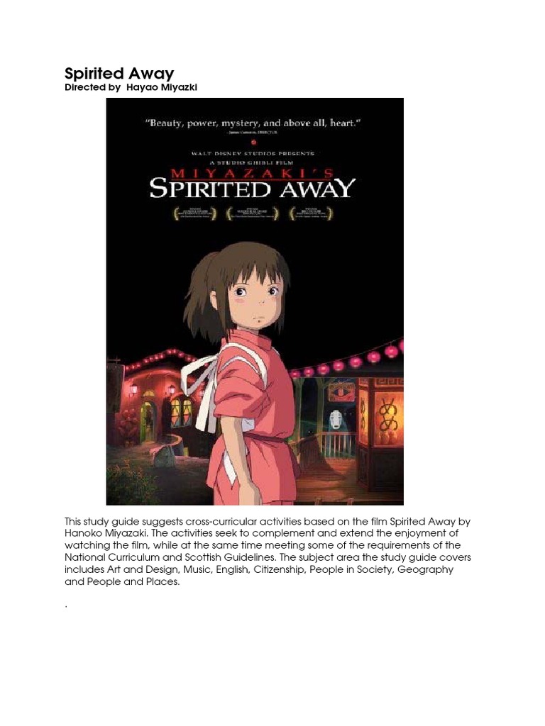 Spirited Away Directed By Hayao Miyazki Pdf Animation Leisure