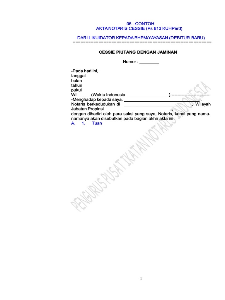 Contoh Akta Cessie Notaris Ps 613 | PDF
