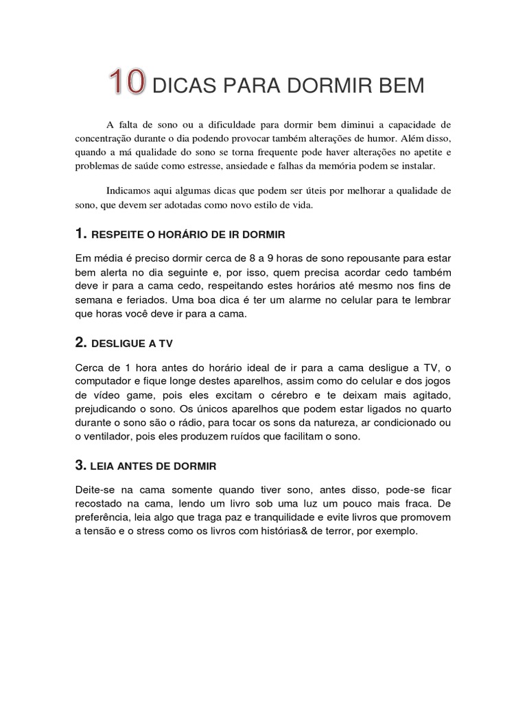 Dicas Práticas para Dormir Melhor | PDF | Dormir | Almoço