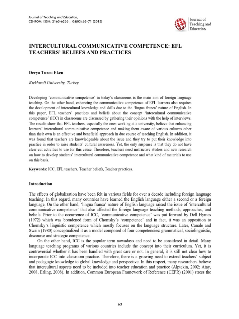 EFL Teachers' Views on Intercultural Competence | PDF | English As A ...