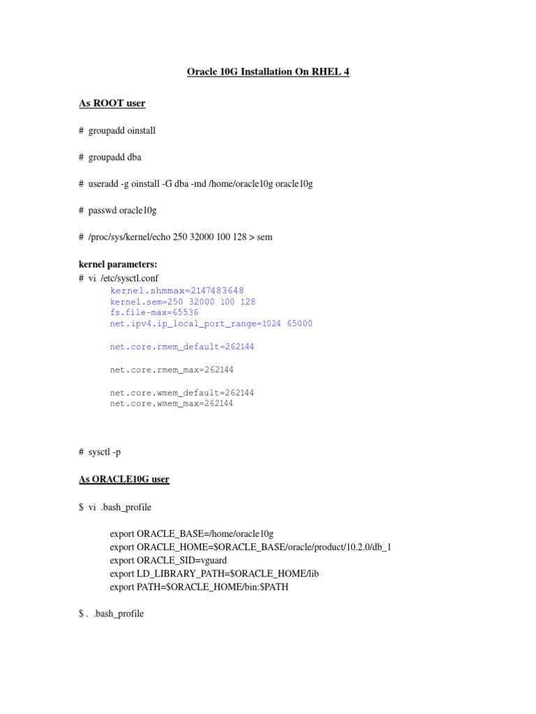 Oracle 10G Setup on RHEL 4 Guide | PDF
